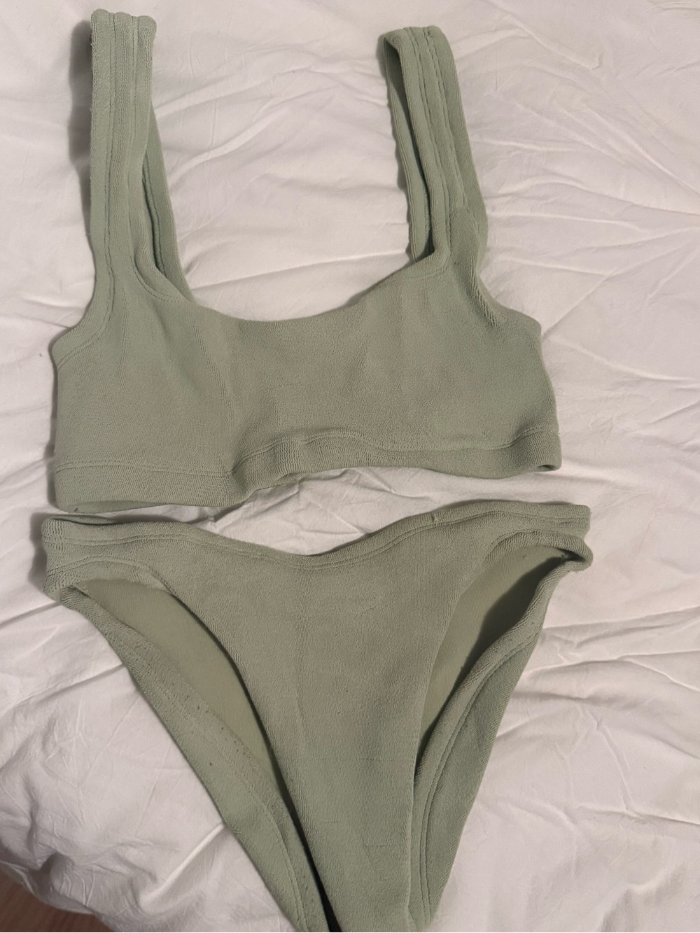 Hunza G Olive Green Ribbed Bikini Set